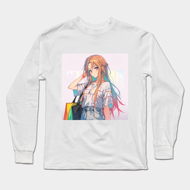 asuna shopping Long Sleeve T-Shirt by WabiSabi Wonders